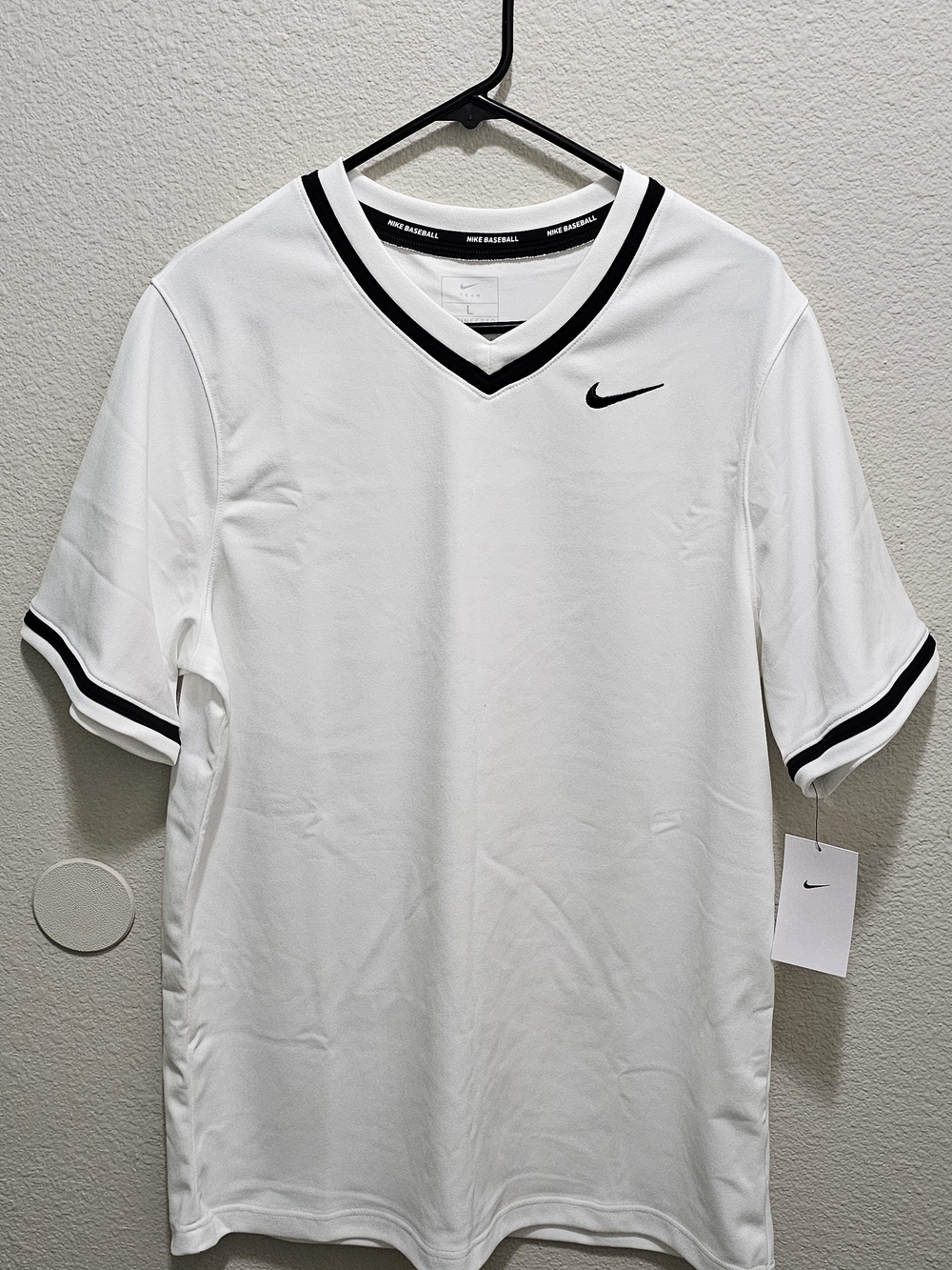Nike White V-Neck Short Sleeve Tee with Black Trim